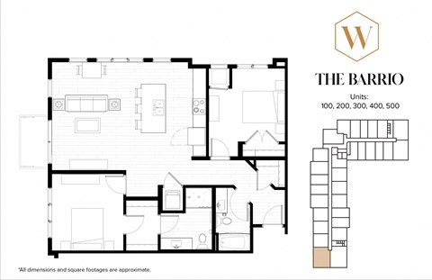 Floor plan for 2 beds, 2 baths, 1117 sqft